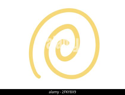 Gelbe strukturierte Linie in Spiralsonne auf weißem Hintergrund. Handgezeichneter Vektor-Doodle Stock Vektor