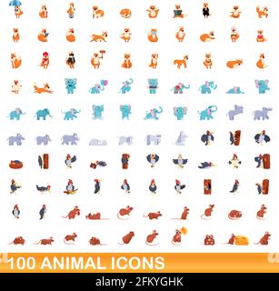 100 Tier Icons einstellen. Cartoon Abbildung: 100 Tier icons Vektor auf weißem Hintergrund einstellen Stock Vektor