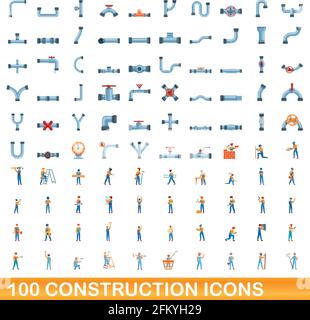100 bau Symbole gesetzt. Cartoon Illustration von 100 Bau Symbole Vektor auf weißem Hintergrund einstellen Stock Vektor