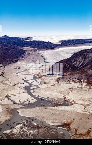 Luftaufnahme der Gletscher rund um Nuuk oder Godthåb, die Hauptstadt und die größte Stadt Grönlands. Stockfoto