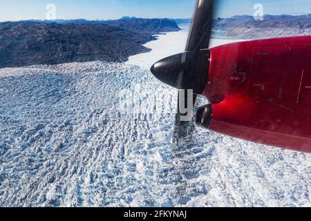 Luftaufnahme der Gletscher rund um Nuuk oder Godthåb, die Hauptstadt und die größte Stadt Grönlands. Stockfoto