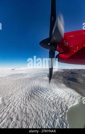 Luftaufnahme der Gletscher rund um Nuuk oder Godthåb, die Hauptstadt und die größte Stadt Grönlands. Stockfoto