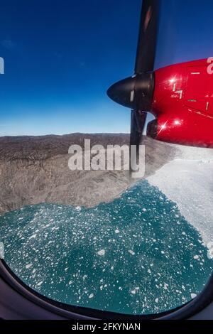 Luftaufnahme der Gletscher rund um Nuuk oder Godthåb, die Hauptstadt und die größte Stadt Grönlands. Stockfoto