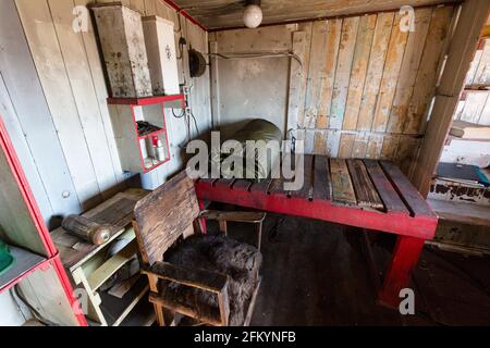 Myggbukta, eine Radio- und Trapperstation in Mackenzie Bay, Grönländische See im King Christian X Land, Grönland. Stockfoto