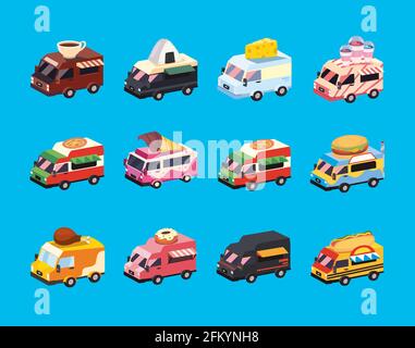 Food Trucks Fahrzeuge Icon Bundle Stock Vektor