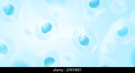 Blaue Zellen auf blauem Hintergrund. Embryo im Frühstadium. Behandlung mit Stammzellen. Düngung. 3d-Illustration. Stockfoto