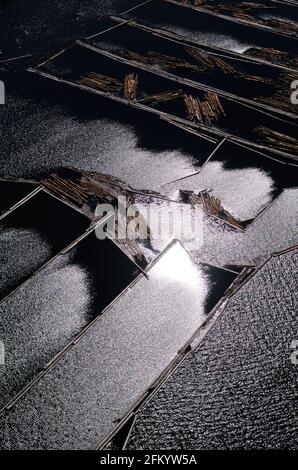 Blockbooms im Ladysmith Harbour, Vancouver Island Luftaufnahmen, British Columbia, Kanada. Stockfoto