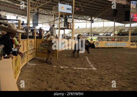 Charros bereitet sich Backstage auf den Charreada-Wettbewerb im campeonato Milllonario lienzo de charro in Tlajomulco de Zuniga, Jalisco, Mexiko vor. Stockfoto