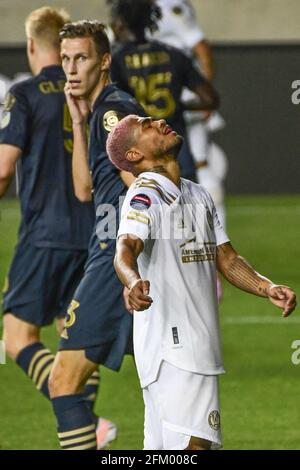 Der Fußballstar des FC Atlanta, Josef Martinez, ist frustriert, als die 1-1 Philadelphia Union mit einem Gesamtpunktestand von 4-1 ins Halbfinale vorgerutscht ist. Quelle: Don Mennig/Alamy Live News Stockfoto