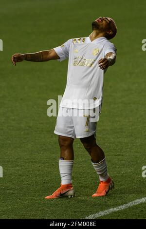 Der Fußballstar des FC Atlanta, Josef Martinez, ist frustriert, als die 1-1 Philadelphia Union mit einem Gesamtpunktestand von 4-1 ins Halbfinale vorgerutscht ist. Quelle: Don Mennig/Alamy Live News Stockfoto