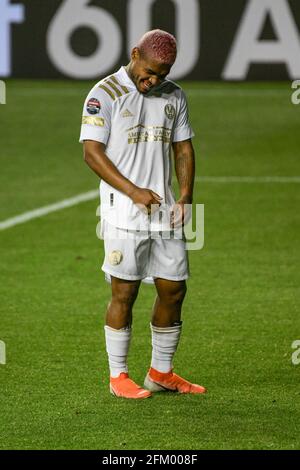 Der Fußballstar des FC Atlanta, Josef Martinez, ist frustriert, als die 1-1 Philadelphia Union mit einem Gesamtpunktestand von 4-1 ins Halbfinale vorgerutscht ist. Quelle: Don Mennig/Alamy Live News Stockfoto