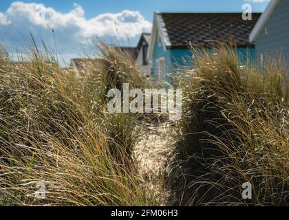 Strandhütten in Mudespit am Hengitsbury Head, Dorset Stockfoto