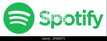 Vinnytsia, Ukraine - 1. Mai 2021: Grünes Spotify-Logo. Symbol für die Musik-Online-App auf weißem Hintergrund Stock Vektor