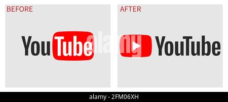 VINNYTSIA, UKRAINE - 3. Mai 2021: YouTube-Logo vor und nach dem Update. Vektor Stock Vektor