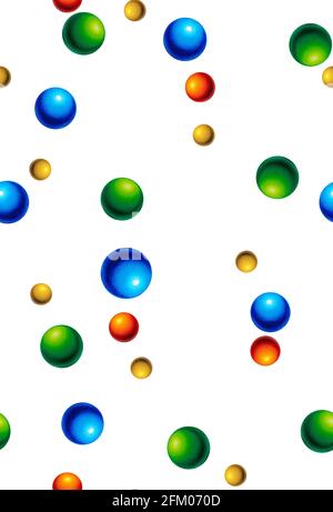 Nahtloses Muster aus orangefarbenen, gelben, blauen und grünen Punkten in chaotischer Reihenfolge. Weihnachten, Geburtstag, Valentinstag Verpackung Textur. Farbige Penci Stockfoto