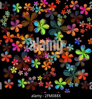 Ein nahtloser Hintergrund mit bunten Blumen. Stoff mit schillernden kleinen Blüten. Gemischte Medien. Vektorgrafik Stock Vektor