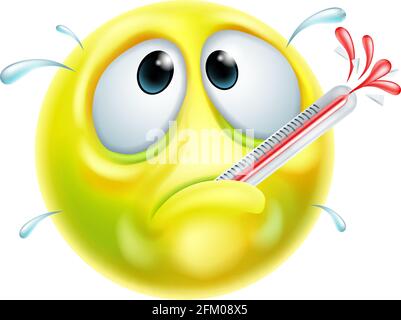 Krank Krank Thermometer Cartoon Emoji Emoticon Gesicht Stock Vektor