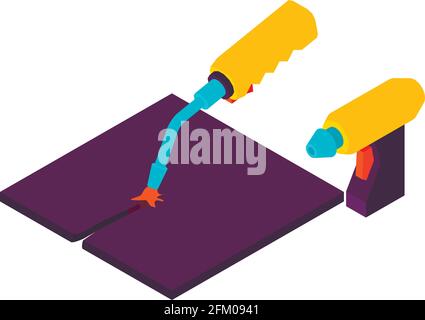 Symbol für das Schneiden von Metall. Isometrische Darstellung des Metallschneidevektorikons für die Bahn Stock Vektor