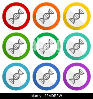 DNA, Vektorsymbole für genetische Moleküle, Satz von farbigen flachen Design-Tasten für webdesign und mobile Anwendungen Stock Vektor