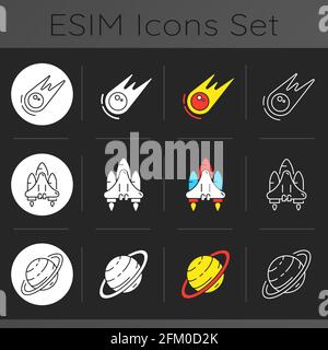Dunkeles Thema der Raumfahrt-Symbole gesetzt Stock Vektor