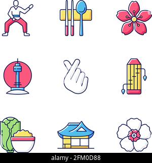 RGB-Farbsymbole für koreanische Kultur eingestellt Stock Vektor