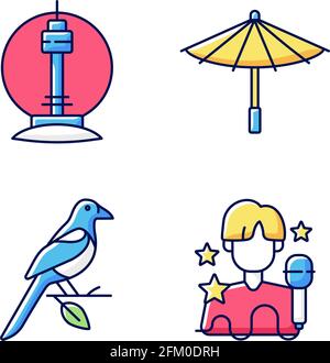 RGB-Farbsymbole für koreanische Traditionen eingestellt Stock Vektor