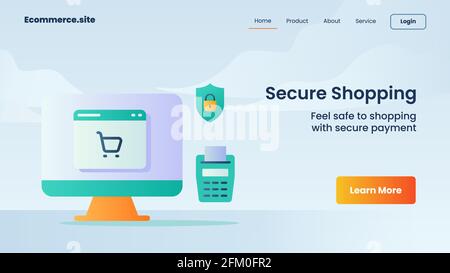 Sichere Shopping-Kampagne für die Startseite der Web-Website Landing Landingpage Banner Vorlage Flyer mit flachen Cartoon Stil Vektor-Design Illustration Stockfoto