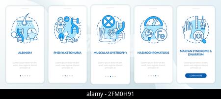 Die häufigsten genetischen Störungen Blue Onboarding App-Seite Bildschirm mit Konzepte Stock Vektor