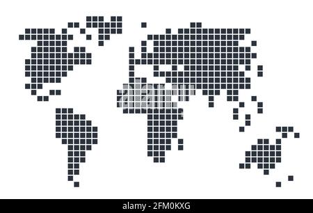 Das Pixelschema der Erdkarte Geographie, gepunktete Kontinente, Stock Vektor