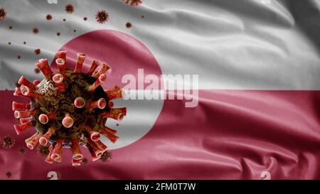 3D, Greenlander-Flaggenschwenken und Coronavirus 2019 NCoV-Konzept. Asienausbruch in Grönland, Coronaviren Influenza als gefährliche Grippestammfälle wie ein Stockfoto
