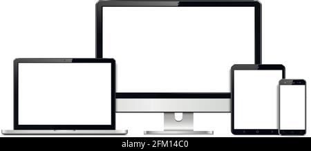 Bildschirm-Modup für digitale Geräte. Smartphone, Tablet, Laptop und Computermonitor mit leerem Bildschirm. Stock Vektor