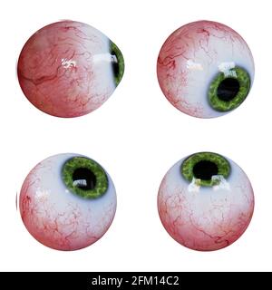 Sammlung von menschlichen Augäpfel mit grüner Iris isoliert auf weißem Hintergrund Stockfoto