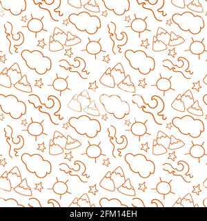 doodle Natur Sonne, Wolken und Berge Hintergrund Stock Vektor