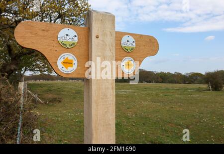 Lepe Loop Fußwegschild, auf der Lepe Loop, Lepe, New Forest, Hampshire Stockfoto