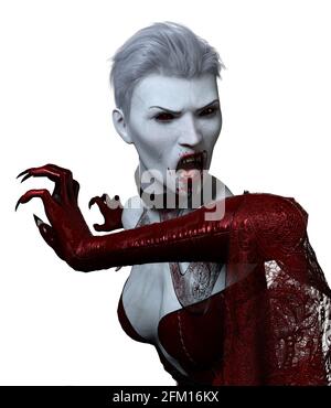 3D-Illustration Vampir Frau isoliert auf weißem Hintergrund Stockfoto