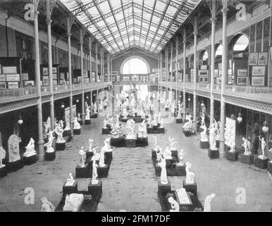 Ausstellung Universelle, Paris,1889 : Galerie Rapp und französische Skulptur im Palast der Schönen Künste, Stockfoto