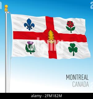 Flagge der Stadt Montreal, Kanada, nordamerikanisches Land, Vektorgrafik Stock Vektor