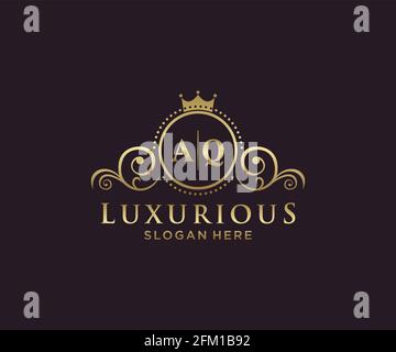 AQ Buchstabe Royal Luxury Logo Vorlage in Vektorgrafik für Restaurant, Royalty, Boutique, Cafe, Hotel, Heraldisch, Schmuck, Mode und andere Vektor illustrr Stock Vektor