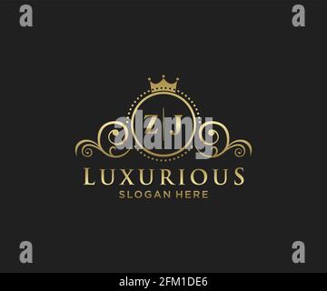 ZJ Letter Royal Luxury Logo Vorlage in Vektorgrafik für Restaurant, Royalty, Boutique, Cafe, Hotel, Heraldisch, Schmuck, Mode und andere Vektor illustrr Stock Vektor
