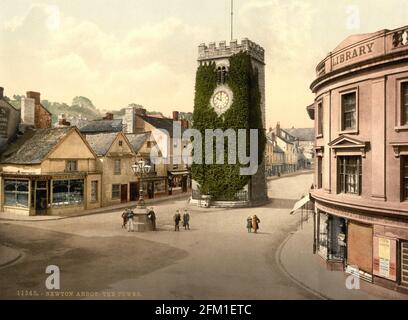 Der Newton Abbot Uhrturm in Devon, um 1890-1900 Stockfoto