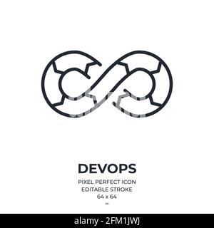 DevOps bearbeitbares Konturumrisssymbol isoliert auf flacher Vektorgrafik mit weißem Hintergrund. Pixel perfekt. 64 x 64. Stock Vektor