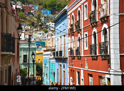 Spanische Kolonialarchitektur im historischen Zentrum von Guanajuato, Mexiko. Stockfoto