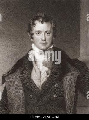 Sir Humphry Davy, 1. Baronet, 1778 - 1829. Englischer Chemiker und Erfinder der Davy-Lampe. Präsident der Royal Society. Nach einem Werk von William Henry Worthington aus dem 19. Jahrhundert nach Sir Thomas Lawrence. Stockfoto