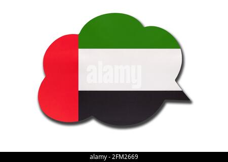 3d-Sprechblase mit isolierter Flagge der emiraten auf weißem Hintergrund. Sprechen und lernen Sie Arabisch. Symbol der Vereinigten Arabischen Emirate oder VAE zählen Stockfoto