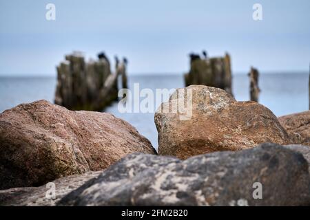 Alten, verlassenen Stein Fishing Pier genannt Bocahenge ist L-förmig und in Boca Grande am Gasparilla Island in Florida gefunden Stockfoto