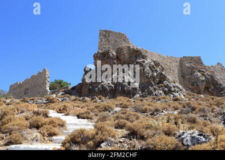 Ruinen der Burg von Saint John in Archangelos Dorf, Rhodos, Griechenland Stockfoto