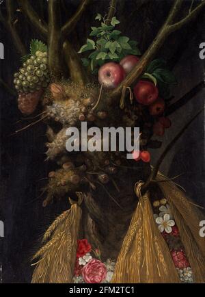 Titel: Vier Jahreszeiten in einem Kopf Schöpfer: Giuseppe Arcimboldo Datum: c. 1590 Medium: Öl auf Platte Maße: 60.4 x 44.7 cm Ort: National Gallery of Art, Washington Stockfoto