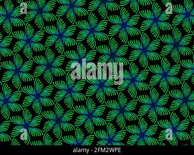 Grün floral Abstrakt bunt Sechseck quadratisch geometrisch nahtlose Muster symmetrische Kaleidoskop Mode, wiederholendes Design. Stockfoto