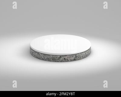 Abstrakte Minimalszene. Zylinder Marmor Podium Bühne auf weißem Hintergrund für Show-Produkt kosmetische Präsentation, 3d-Rendering. Stockfoto