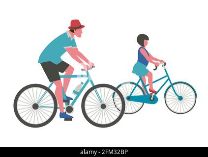 Papa, Tochter fahren Fahrrad Stock Vektor